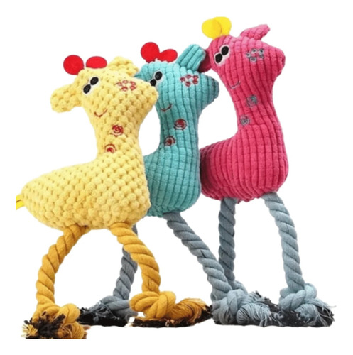 Kit 3 Girafa Pelúcia Corda Apito Brinquedo Pet Cachorro Cães