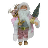 Papai Noel Em Pé Enfeite Decoração Natal Luxo Rosa 45cm
