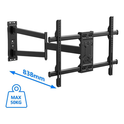 Soporte Tv Esquina Brazo Largo 84cm, Giratorio 180° E Inclinable, Para Pantallas De 32-75 Pulgadas, Carga Máx 50kg, Vesa Hasta 600x400mm, Incluye Tornillos, Instalación Fácil Negro