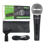 Microfone Dinâmico Profissional Sk M48 C/ Fio Vocal Karaokê Cor Preto