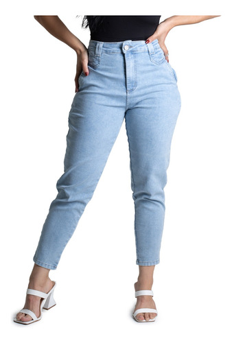 Calça Feminina Sawary Mom Reta Bolso Faca Com Lycra 276151