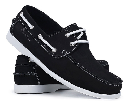 Mocassim Dock Side Couro Legítimo Estilo Preto Masculino