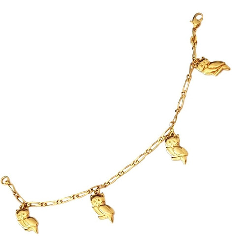 Pulsera De Oro 18k Laminado Con Dijes Lechuzas Para Mujer