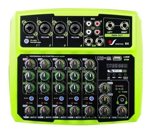 Venetian B6 Consola Mixer 6 Canales Con Interface Usb Mp3