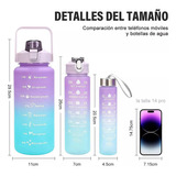 Set Termo Motivador Plástico Libre De Bpa 3 Piezas Deportivo Color Verde/rosa/morado