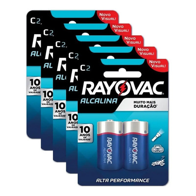 10 Pilhas Alcalinas Rayova Tipo C (média) - Longa Duração | Parcelamento sem juros