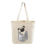 Tote Bag Pug Pocket Dog Estampado Algodón Varios 