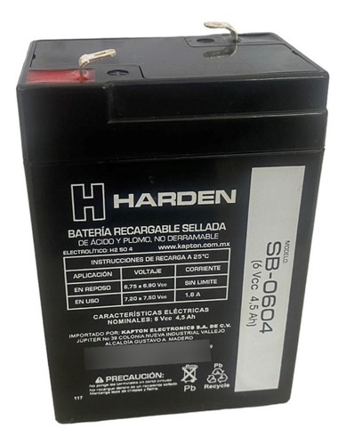 Batería Para Bascula O Carrito Montable 6v 4a Harden 