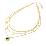 Collar  Para Mujer Esmeraldas Triple Laminado En Oro 18k