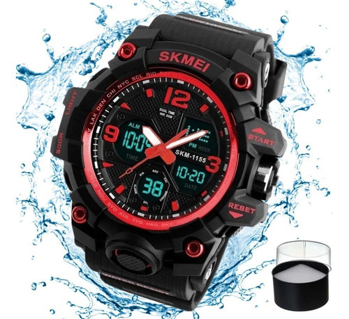 Relogio Masculino Vermelho Digital Cronometro Quartz Moderno