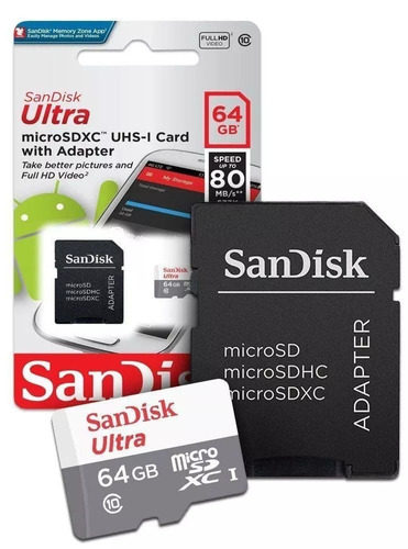 Cartão Micro Sd 64gb Ultra Classe10 Sandisk 80mb/s Original