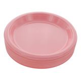 Amcrate Platos Desechables De Plastico Rosa, Platos Llanos D