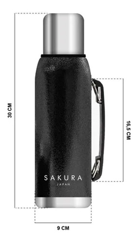 Termo Sakura Clasico Acero Inoxidable Negro Mate Camping 1l