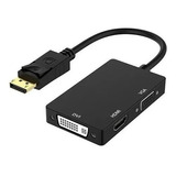 Adaptador Conversor 3x1 Displayport Para Hdmi Vga Dvi Preto