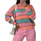 Blusa De Frio De Tricot Trico Manga Longa Colorida