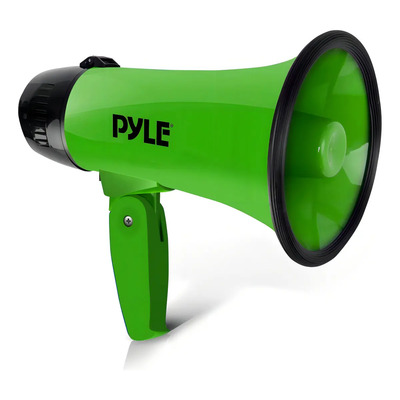 Megáfono Altavoz Portátil 20W Pyle, Alerta de Voz y Sirena, Megáfono de 13.7 cm x 21.8 cm, Alcance de Proyección hasta 750 Metros, Incluye Correa para Hombro, Funciona con Pilas, Verde | Envío gratis