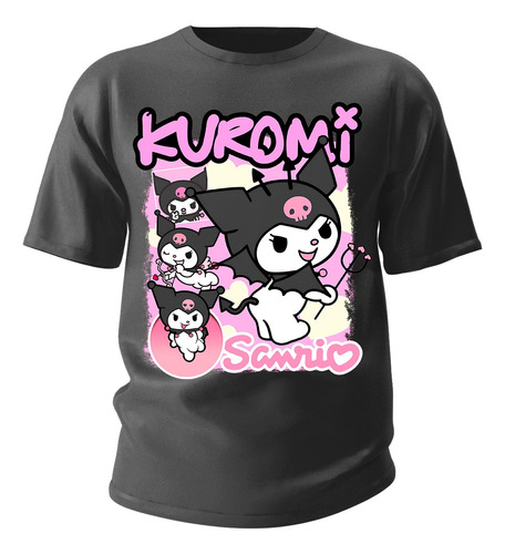 Camiseta Infantil Kuromi Punk Hello Kitty Dark Menina Kids