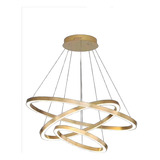 Pendente Lustre Cristal 3 Aros Bq Aneis Aaatop Cor Dourado 110v/220v