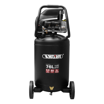 Compresor vertical lubricado de 76L KNOVA KNCOM-76LV 2HP 135PSI 4CFM motor de inducción tanque vertical con ruedas silencioso de uso profesional color negro ideal para taller | Meses sin interés
