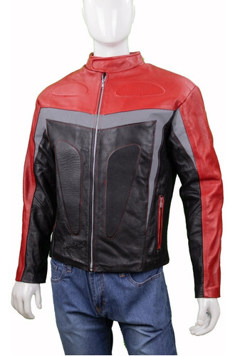 Chamarra De Piel Biker Protecciones Y Reflejantes Roja Moto