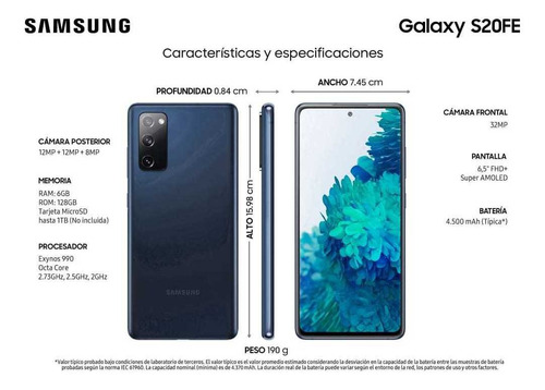 Celular Samsung Galaxy S20 Fe, Gb 6 Ram Y 128 Almacenamiento
