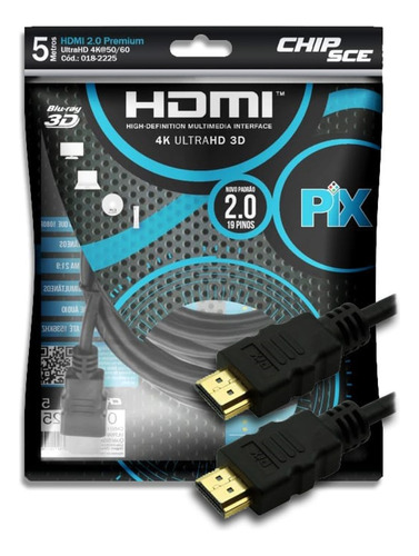 Cabo Hdmi 2.0 Premium  5 Metros 4k Ultrahd Hdr 60hz  1080p