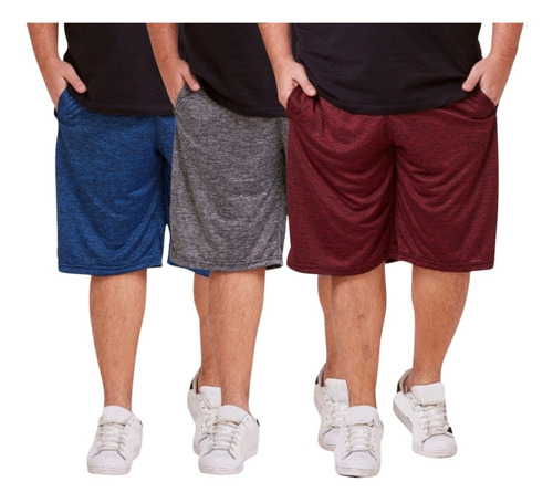 Kit 3 Short Bermuda Masculina Dry Fit Academia Plus Size