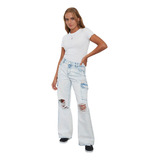 Jeans Mujer 90´s Cargo Roturas Azul Claro Corona