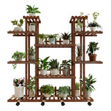 Tikea Model P Plant Stand Large Wooden Display Shelf Wheels