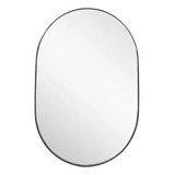 Espelho Oval Com Moldura De Couro 50x80 Preto Ou Caramelo