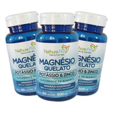 Kit 3 Magnésio Quelato + Potássio + Zinco 60 Cáps Sabor Sem Sabor