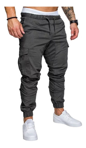 Pantalones Hombre Cargo Gabardina Bolsillos Casuales Jogger