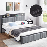 Base Cama Queen Cabecera Almacenamiento Carga Listones Metal