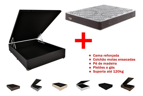 Cama Box Baú Viúva + Colchão Molas Ensacadas Ecoflex 120x198