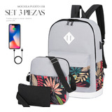 Mochilas Backpack Impermeable Puerto Usb Set 3pzs