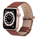 Correa Cuero Para Apple Watch 42/44/45/49 Marron/rosa Dorado