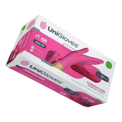 Luvas De Látex Unigloves Clássico Rosa Com Pó Tamanho M 100 Unidades