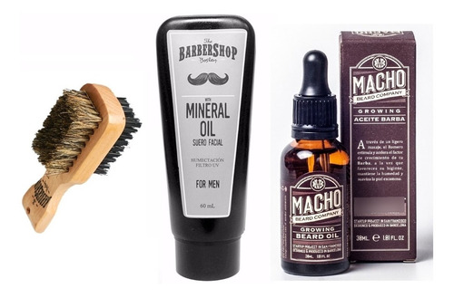 Kit Tónico Macho + Aceite Mineral Barbershop Barba + Cepillo