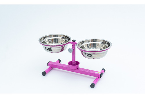 Comedor Duplo Inox Ajustável Cães Anti Formiga 1,8l Cor Rosa