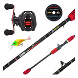 Kit Pesca Para Señuelos Caña Baitcasting  Reel Huevito Multi