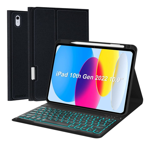 Funda Negra Con Teclado Backlit Para iPad 10.9 10 Gen 2022