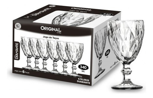 Jogo De Taças Original Line Diamante 6/sl0826 6 Peças 340 Ml Cor Transparente