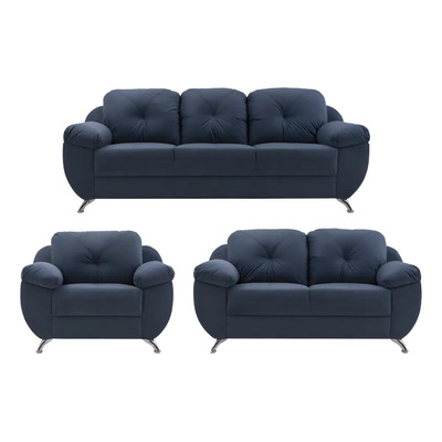 Sala 3 2 1 Moderna Azul Marino Kessa Muebles Estructura Pino Microfibra | Meses sin interés
