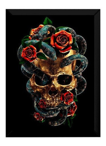 Quadro Cranio Rosas Decoração Estúdio Tatuagem Arte