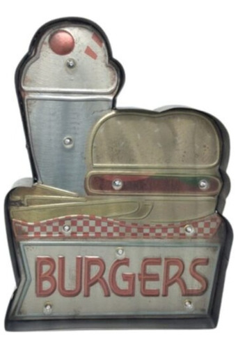 Cartel Led A Pilas -  Burguers Plata | Metal, Vintage