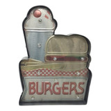 Cartel Led A Pilas -  Burguers Plata | Metal, Vintage