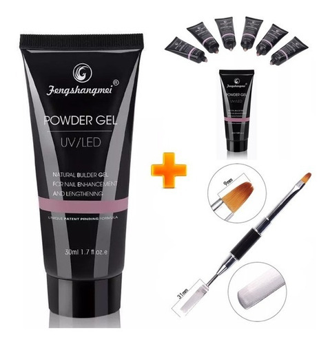 3 Polygel Powder Gel 50ml Uñas Esculpidas Acrigel + Pincel