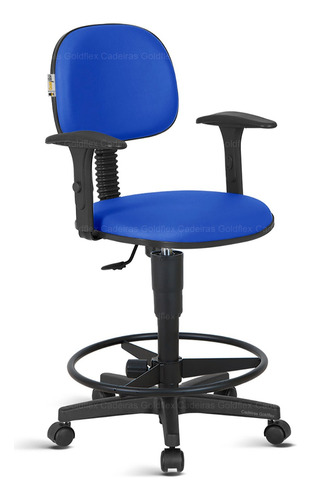 Cadeira Caixa Alta Secretaria C/ Braco Rodizios Rv Azul