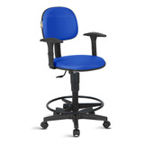 Cadeira Caixa Alta Secretaria C/ Braco Rodizios Rv Azul
