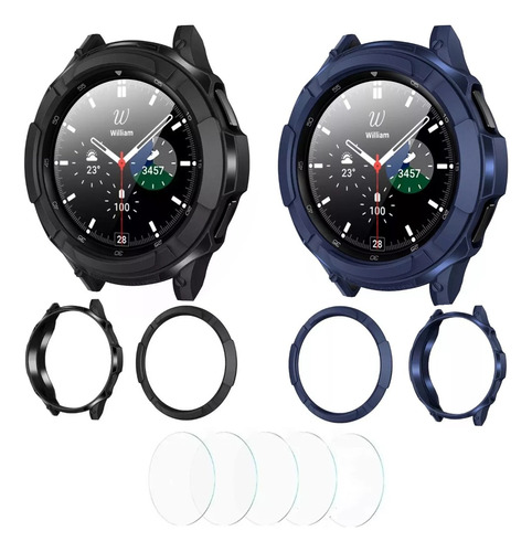 2 Funda + 5 Micas Para Samsung Galaxy Watch 6 Classic 47mm